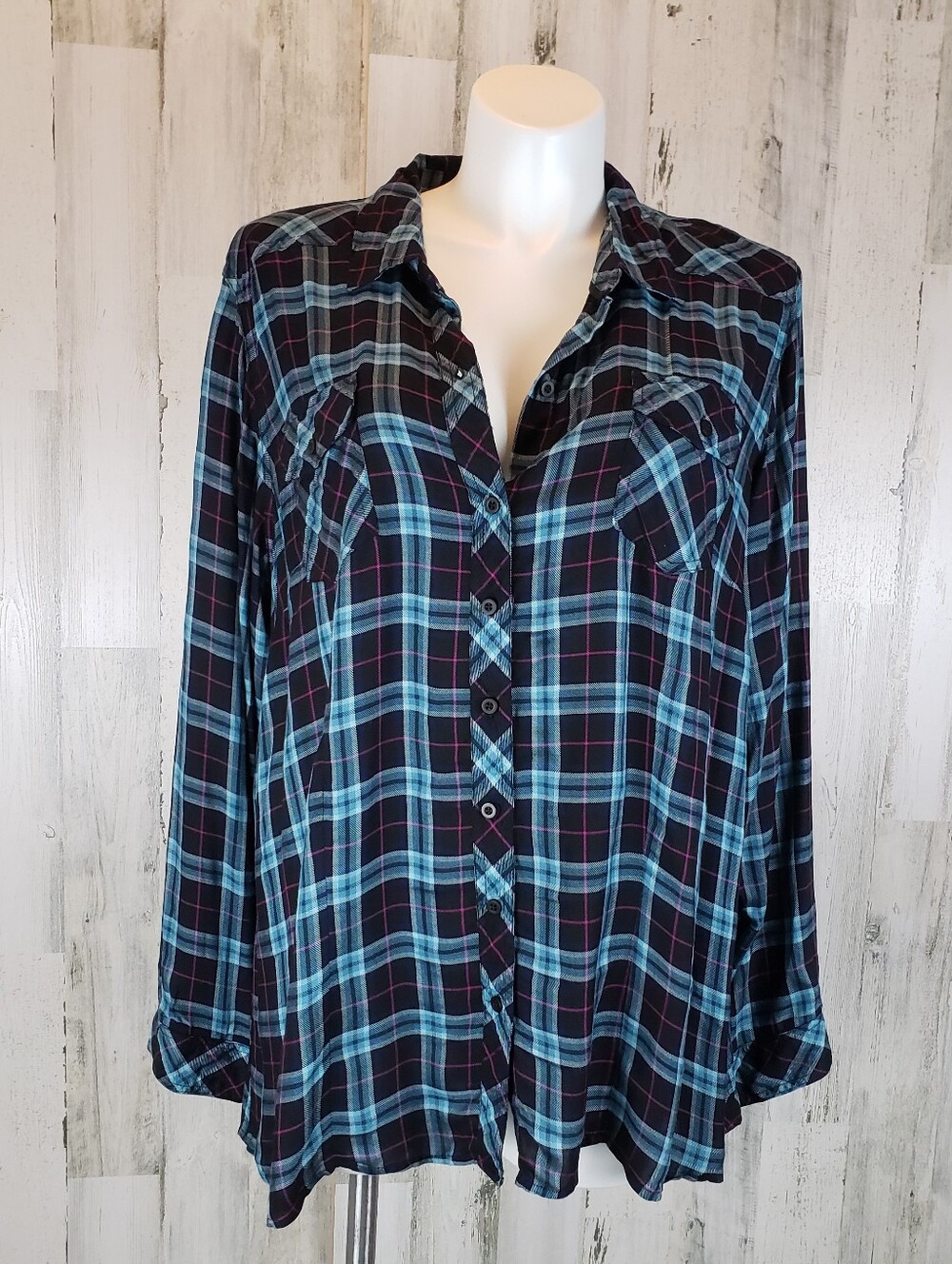 torrid Blue Plaid Button-Down Shirt Size 3X